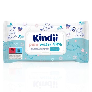 Kindii Pure Water 99% Chusteczki Nawilżane dla Niemowląt i Dzieci 60 szt.