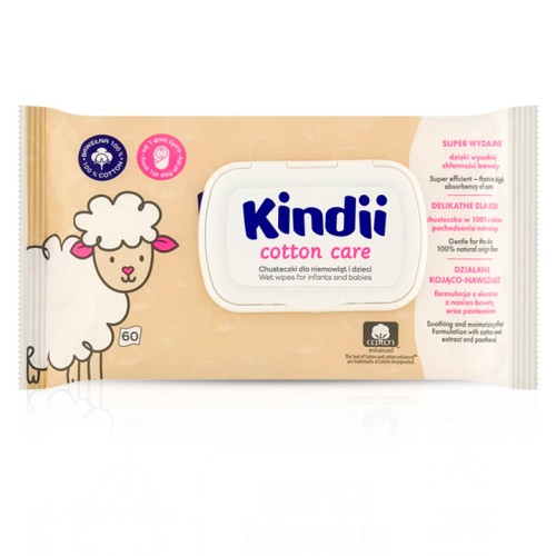 Kindii Cotton Care, chusteczki nawilżane dla niemowląt i dzieci 60 szt.jpg