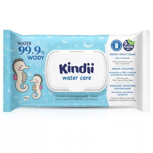 Kindii Water Care 99,9% Chusteczki nawilżane dla niemowląt i dzieci, 60 szt.